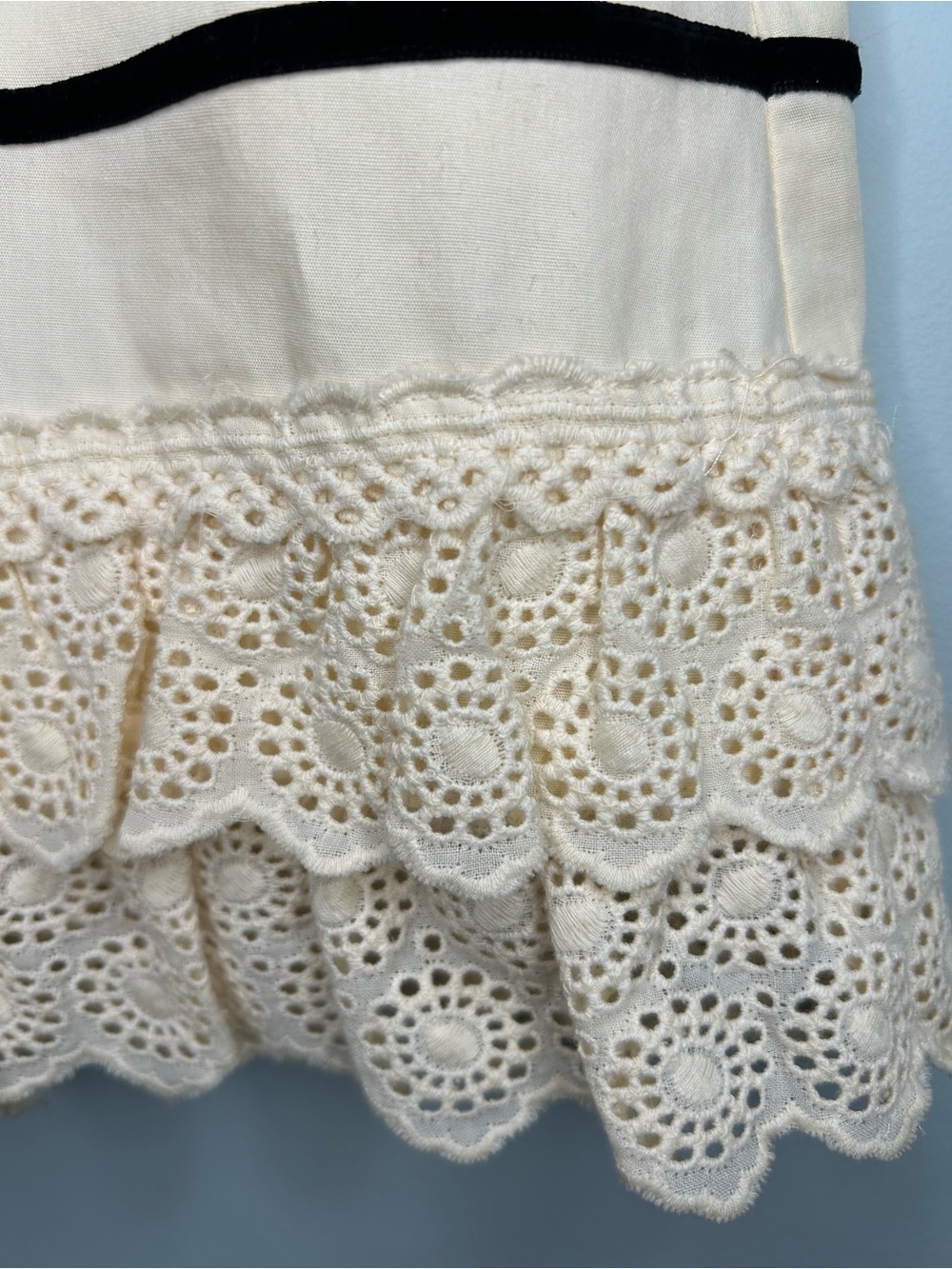 J. Crew Cream Midi Cotton Skirt Lace Ruffle and Velvet Trim Details 2006 Size 2 - Picture 7 of 13